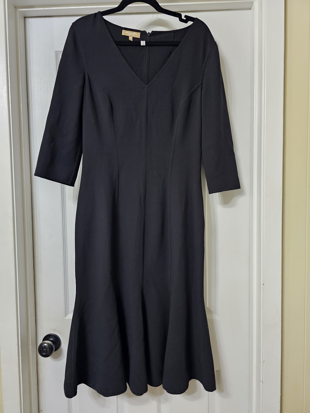 Women's Black V-Neck Midi Dress